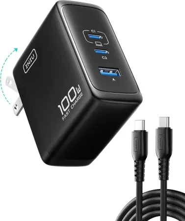 INIU 3-Port 100W PD USB-C GaN Wall Charger w/ Folding Plug