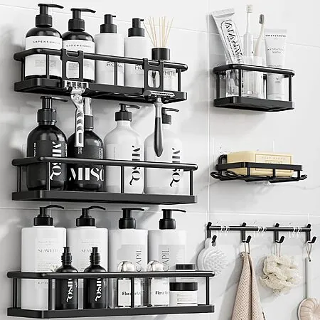 6-Pc Yasonic Shower Caddy Organizers w/ Hooks (Black)