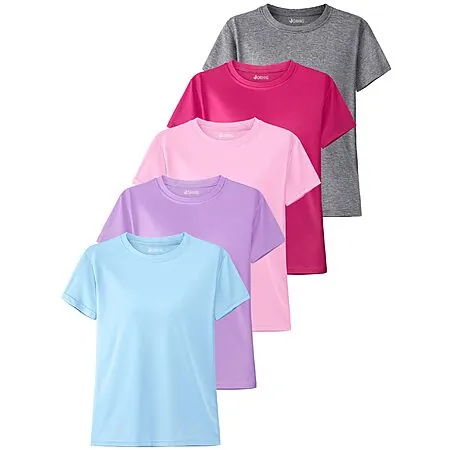 5-Pk JORHIG Girls Athletic Dry-Fit T-Shirts Tops
