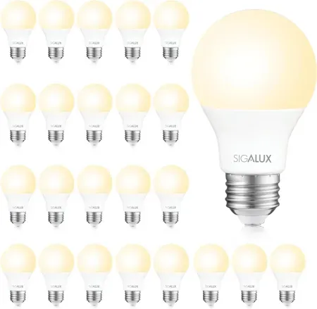 24-Pack Sigalux 60W Equivalent 2700K Soft White A19 LED Light Bulbs