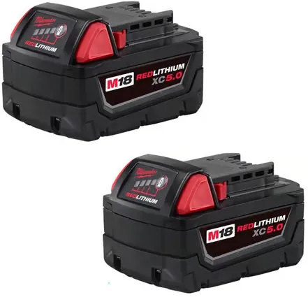 Milwaukee M18 RedLithium XC5.0 5 Ah Lithium-Ion Extended Capacity Battery Pack 2 pc