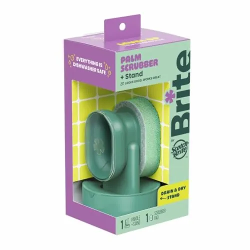 Brite by Scotch-Brite Palm Scrubber w/ Drain + Dry Stand