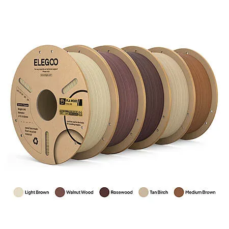 5-Ct 1-KG 1.75mm ELEGOO Wood PLA 3D Printer Filament (5 Color Pack)