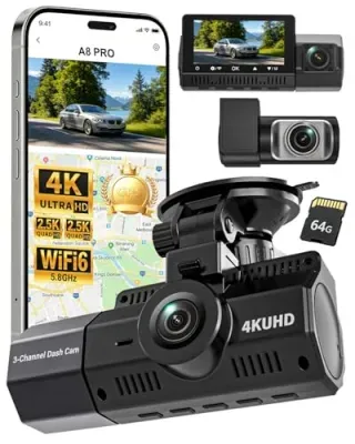 Eivikga 3-Channel 4K Dash Cam w/ 64GB Card