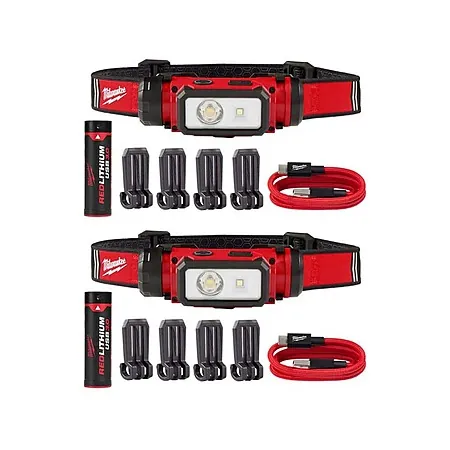 2-Pk Milwaukee 600 Lumens LED REDLITHIUM Hard Hat Headlamp