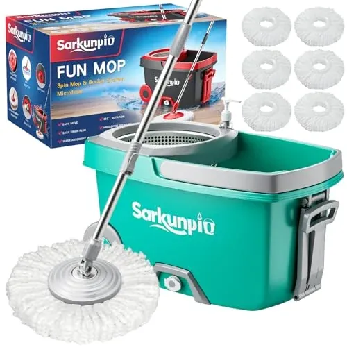 Spin Mop & Bucket Set w/ 6 Microfiber Heads