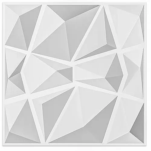 Art3d 12 Pack 3D Diamond Design Wall Panels 19.7"x19.7" PVC Panel White