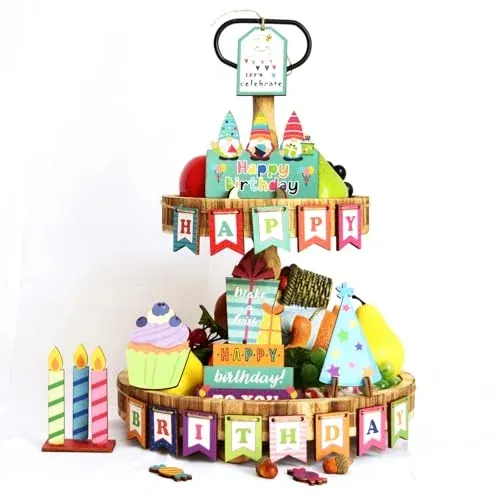 26pcs Happy Birthday Tiered Tray Decor