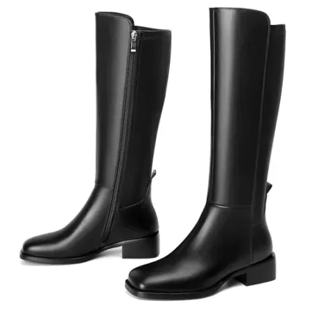 Vivianly Knee-High Block Heel Square Toe Women's Boots w/ Side Zipper