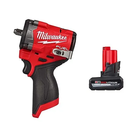 Milwaukee M12 FUEL 12V Brushless Stubby 3/8" Impact Wrench w/ M12 XC HO 5Ah Battery