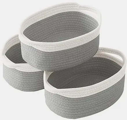 3-Pack HZFTJOY 12"x8"x5" Woven Cotton Rope Basket w/ Handle