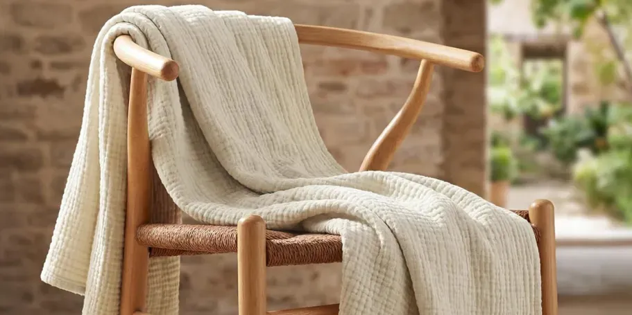 Bedsure Cotton Muslin Blanket in Beige
