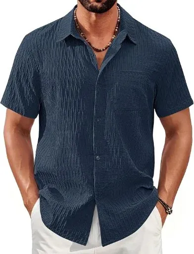 Cotrasen Mens Short Sleeve Button Down Shirts Casual Textured Summer Shirt