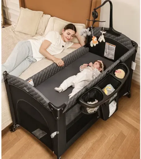 Babyeap 5-in-1 Baby Bassinet with Playard Mode & Changing Table, Black
