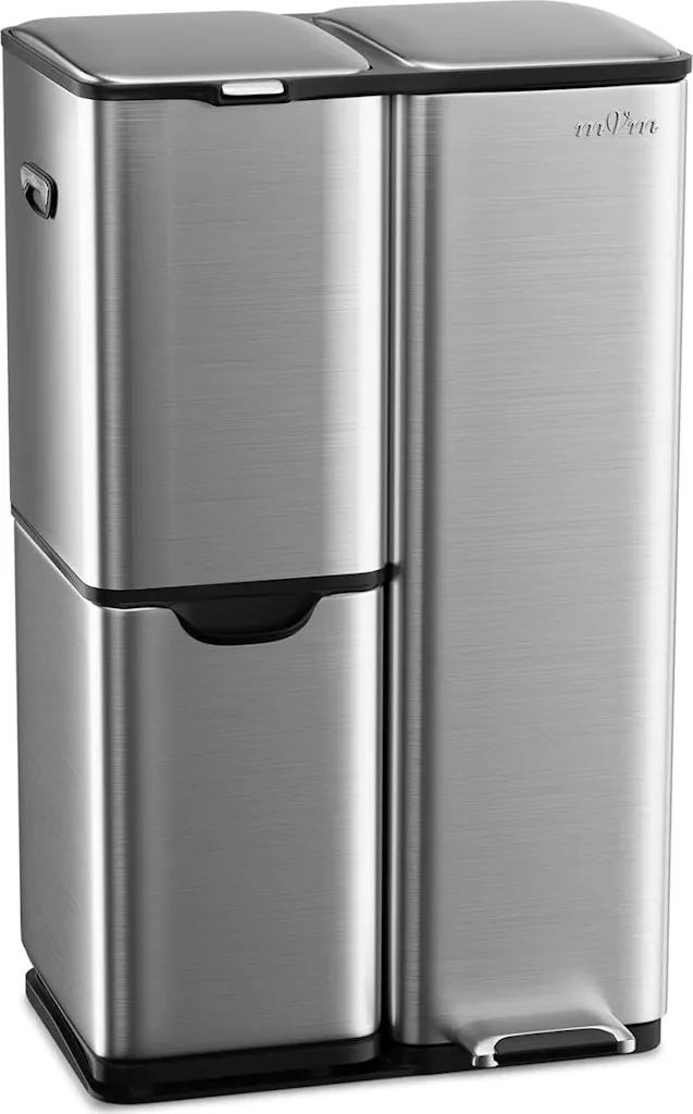 mVm 60L Three-Compartment Stainless Steel Recycling Trash Can