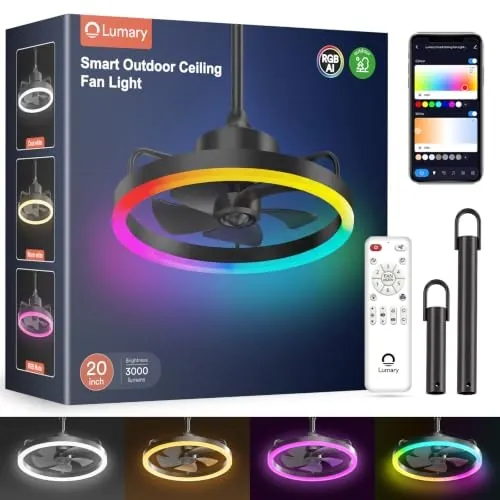Lumary 20'' Smart Outdoor Ceiling Fan with Lights and Remote