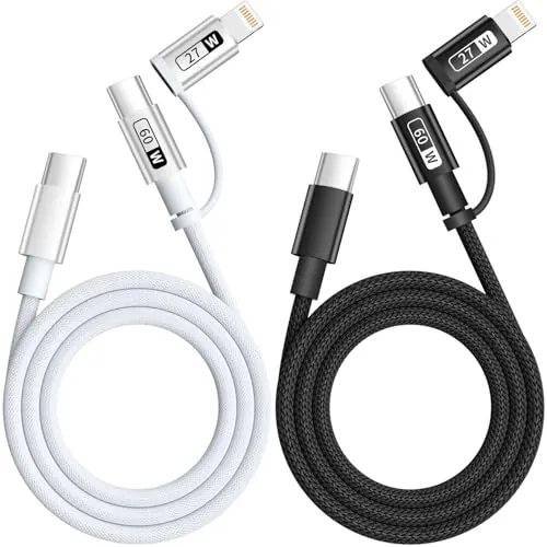 2-Pack 4' IDISON 2-in-1 USB-C to USB-C & Lightning Cable (60W/27W)