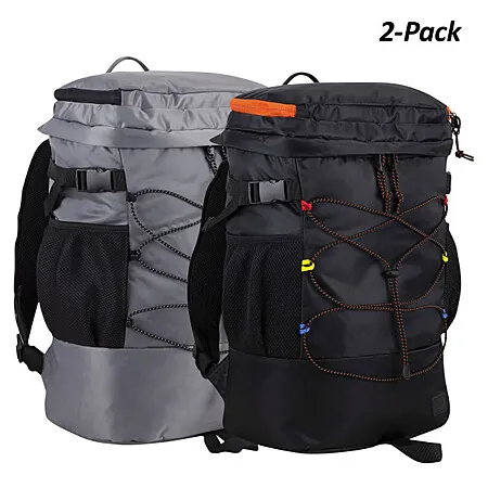 2-Pack 34L BODHI Pro Cyclone Bungee Travel Backpacks (Black & Ash Gray)