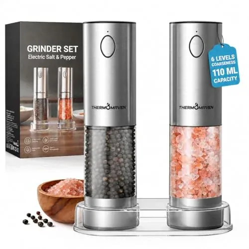 ThermoMaven Rechargeable Salt & Pepper Grinder Set 110ml (Silver)