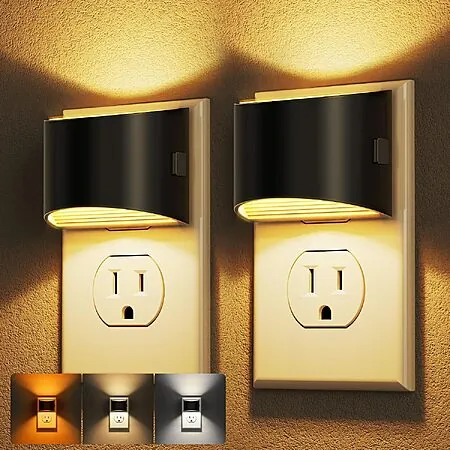 2-Pk DORESshop LED Dimmable Wall Plug Night Lights w/ Light Sensor (3000K)