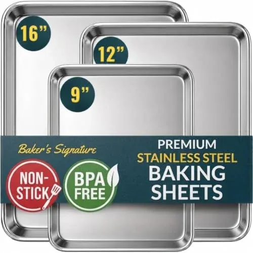 Baker's Signature Stainless Steel Baking Sheet Pan Set 3-Pack