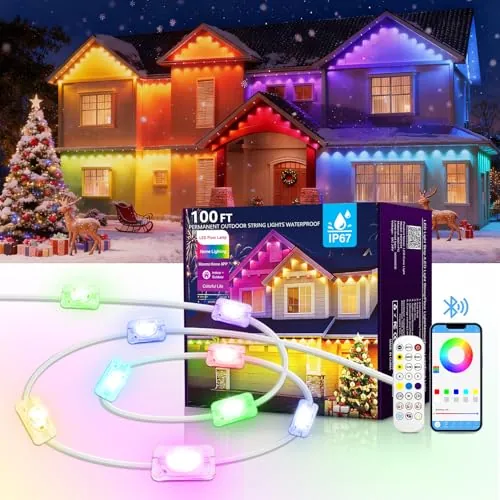 AHAWILL 100FT Permanent Outdoor RGB Eave Lights