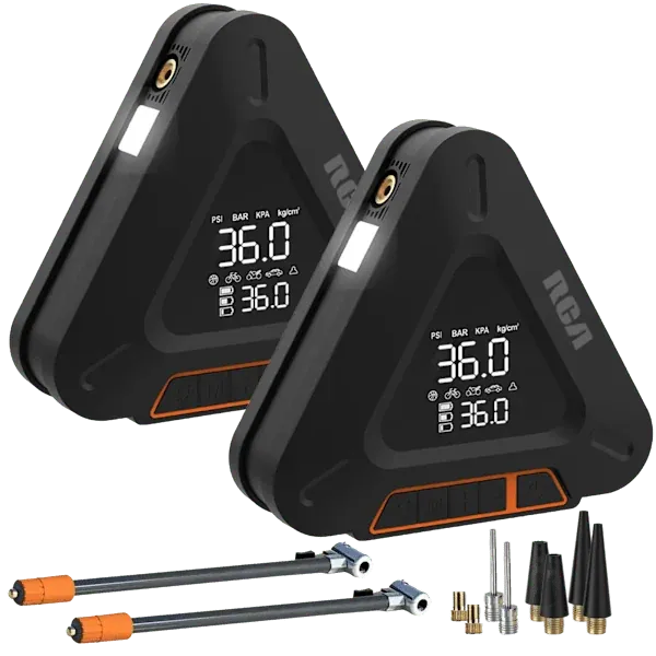 RCA Rechargeable Tire Inflator and Multifunction Emergency Tools 2-Pack