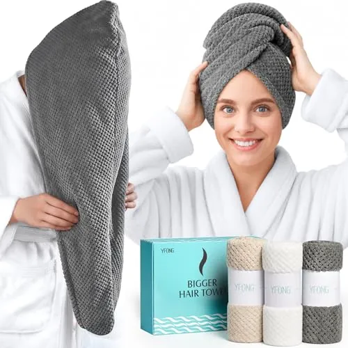 Large Microfiber Hair Towel Wrap 3-Pack