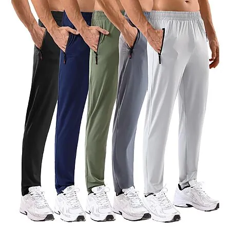 5-Pk MSGD Men's Stretch Lightweight Sweatpants w/ Zipper Pockets