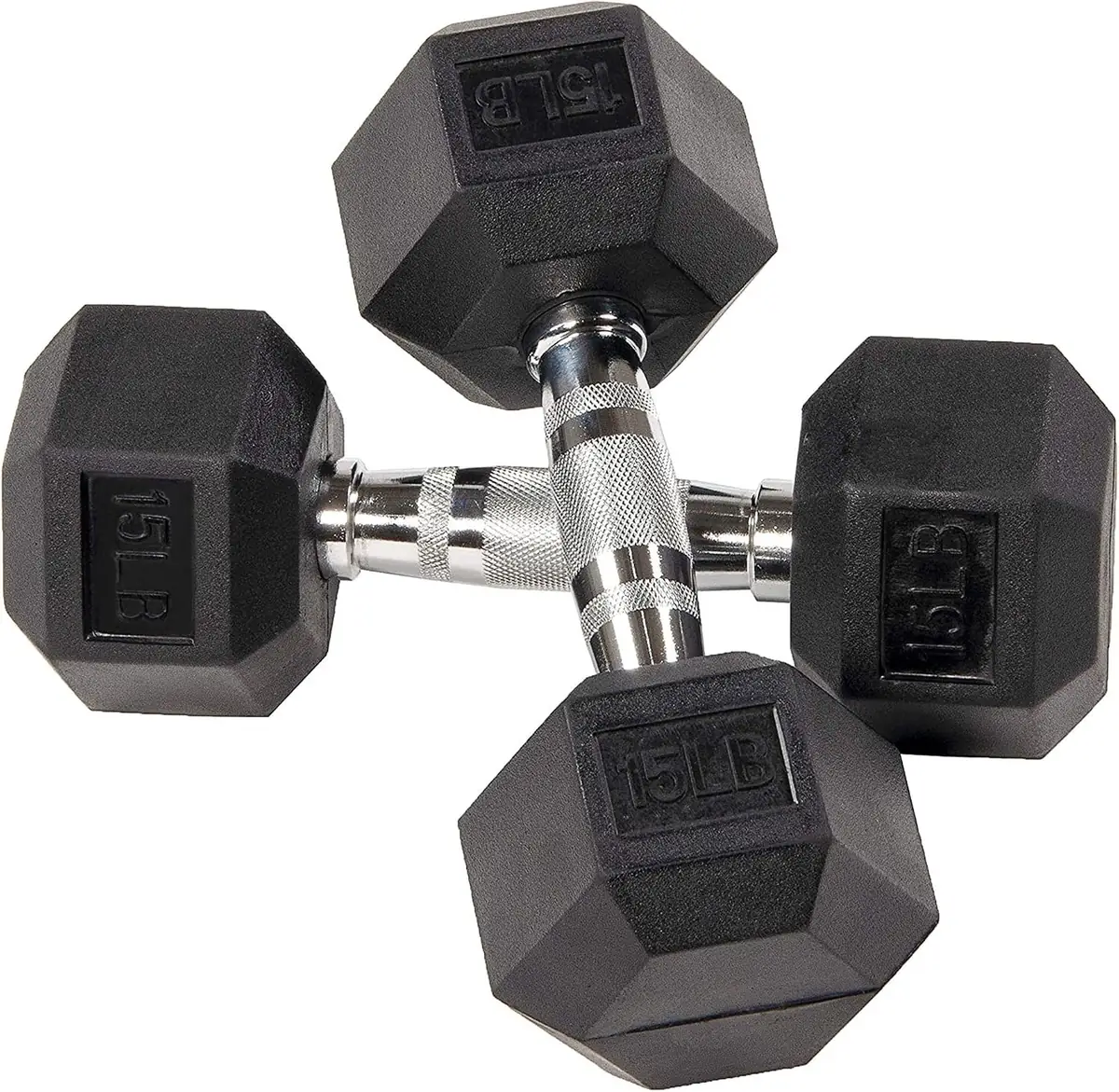 Fitvids Rubber Coated Hex 15-Lbs Dumbbell Set
