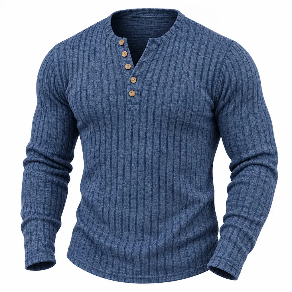 Classic Ribbed Fleece Henley Shirt for 2