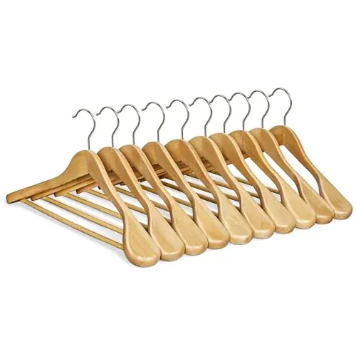 SONGMICS Wooden Suit Hangers 10 Pack Extra-Wide Shoulder