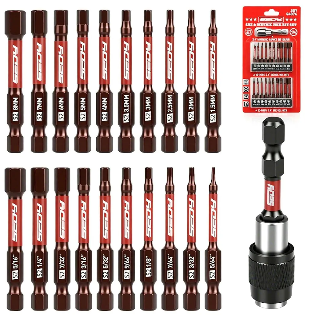 21-Piece 2.5" Hex Head Allen Wrench Drill Bit Set