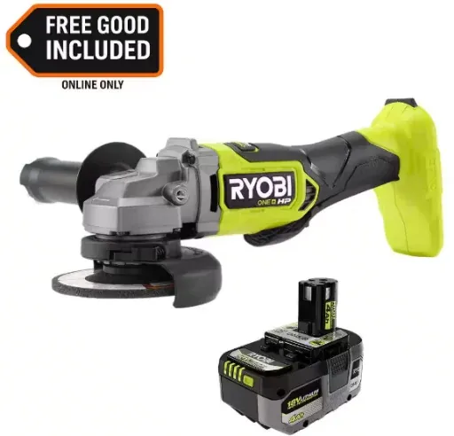 Ryobi ONE+ HP 18V Brushless Cordless 4-1/2 in. Angle Grinder with 4.0 Ah HIGH PERFORMANCE Battery