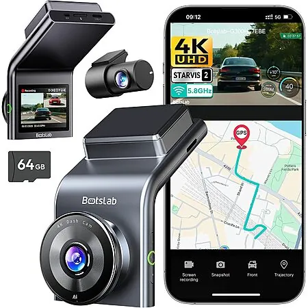 BOTSLAB G300 Plus 4K Front & FHD Rear STARVIS 2 Dual Dash Cam w/ 64GB microSD
