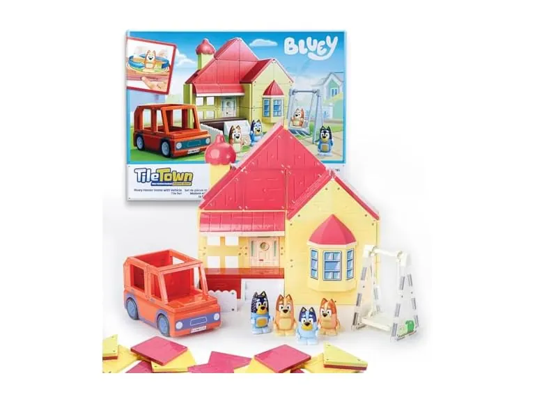 Tile Town Bluey Heeler Family Home Magnetic Tile Playset 52-Piece