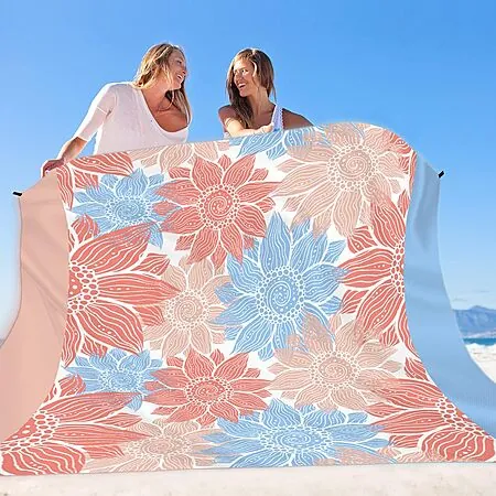 Select Locations: 79 x 83" WIWIGO Sandproof Beach Blanket w/ 4 Stakes & Bag