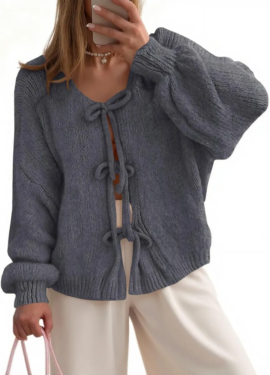 UNCLECAT Women’s Bow Tie Front Cardigan Sweaters