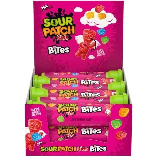 SOUR PATCH KIDS Bites Soft & Chewy Gummy Valentine's Day Candy 12 Tubes