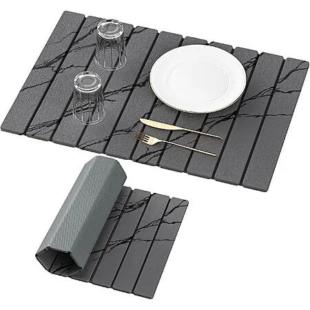 Yofidra 24" x 16" Diatomaceous Earth Foldable Dish Drying Mat (Dark Gray Marble)