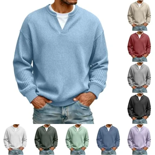 Men's Texture Knit Pullover Sweatshirt, Lightweight Warm