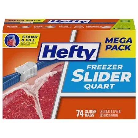 74-Ct Hefty Quart Size Slider Freezer Storage Bags