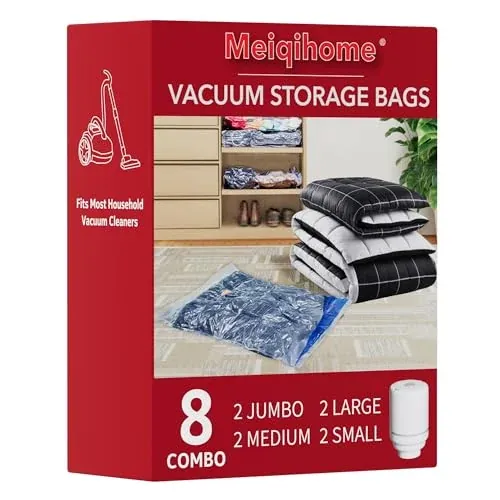 Meiqihome Vacuum Storage Bags 8-Pack w/ Electric Pump