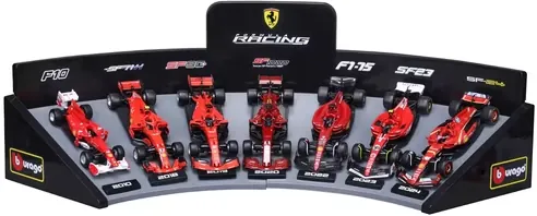 Bburago Formula Racing Ferrari 1:43 Scale Diecast Race Play Cars with Display Stand 7 Pack
