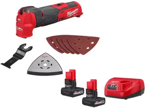 Milwaukee M12 FUEL 12V Lithium-Ion Cordless Oscillating Multi-Tool with M12 XC 5.0 Ah Battery (2-Pack) Starter Kit and Charger