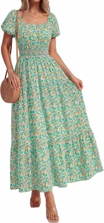 BTFBM Women's Floral Short Sleeve Flowy A-Line Maxi Dress