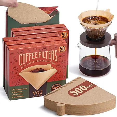 6-Pk 50-Pc Metflavor V60 Unbleached Compostable Paper Coffee Filters #2