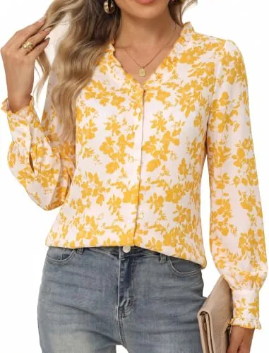 GRACE KARIN Women's Boho Floral Button-Down Blouse