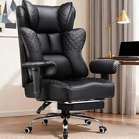 COMHOMA Big & Tall Gaming Chair w/ Footrest & Lumbar Support (Jet Black)
