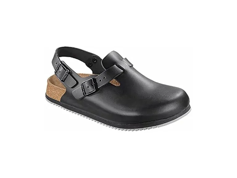 Birkenstock Women’s Tokyo Super Grip Black Leather Clogs (Size 8-8.5)